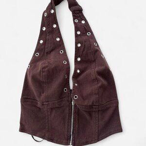 Windsor Brown Denim Halter Top Grommet Accents Women's Small